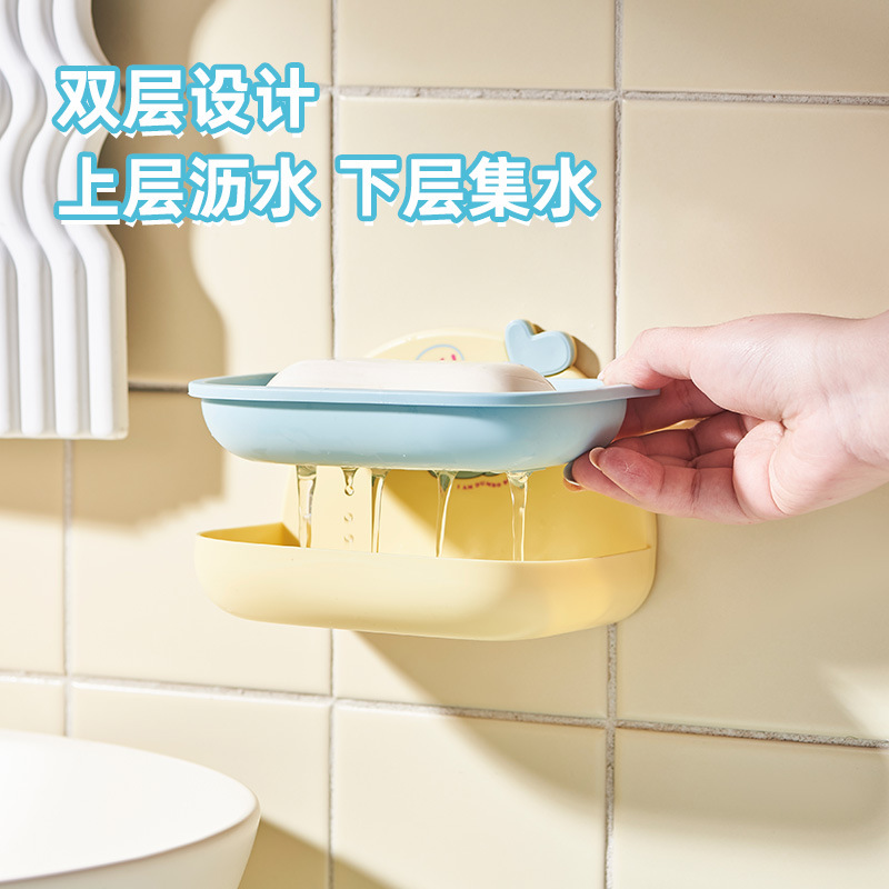 M80-6667 soap box, household no-punch wall-mounted soap box, double-layer cartoon draining rack, student dormitory details Picture