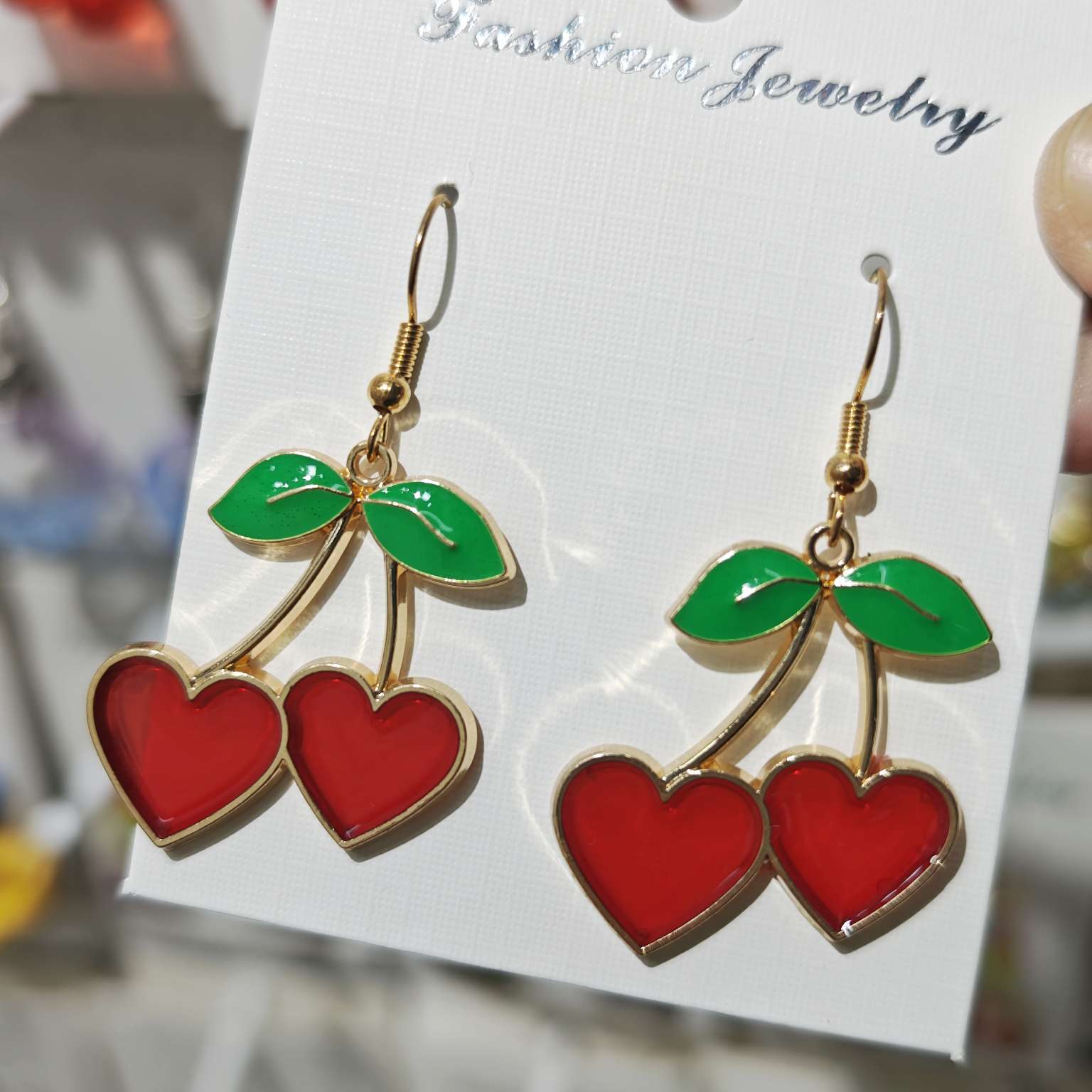 跨境外贸樱桃水果耳环百搭夏天爱心女士耳饰饰品时尚