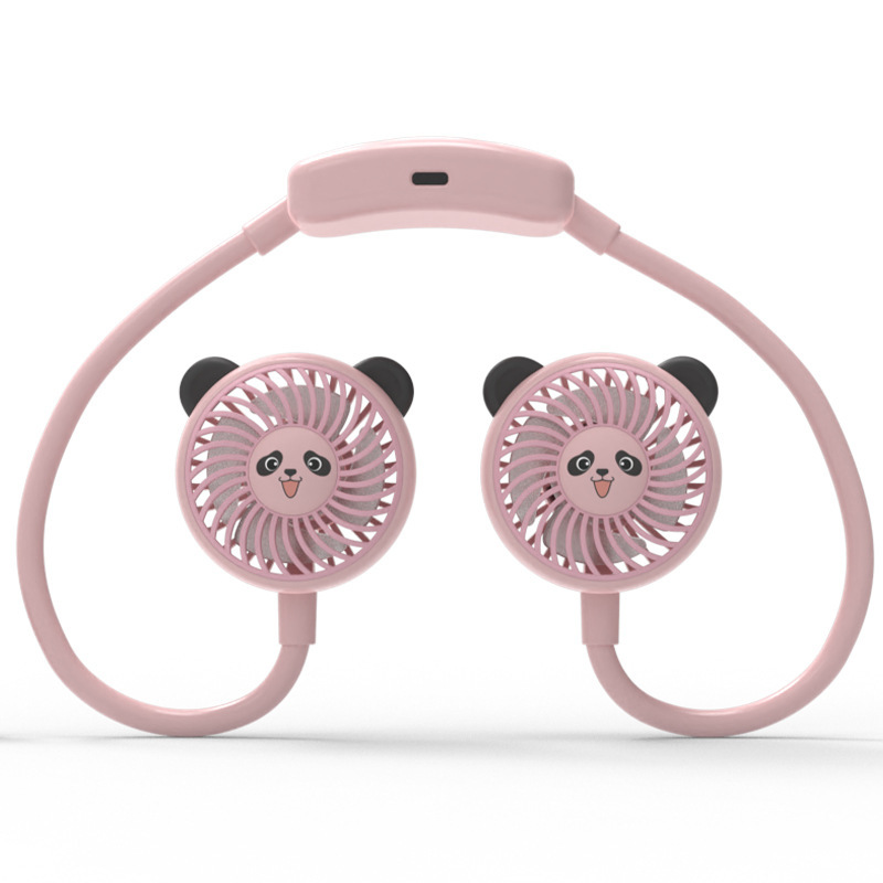 National trend fan, student neck hanging outdoor small fan, 3-speed electric fan, children's neck hanging cartoon USB details Picture