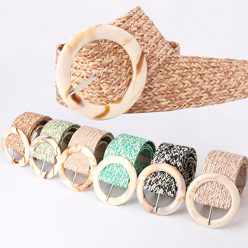 The belt-shaped women's decorative dress is fashionable, simple and versatile. It features an elastic woven strap paired with a beach dress. It is a Korean-style fashion dress with a wide waistband details Picture