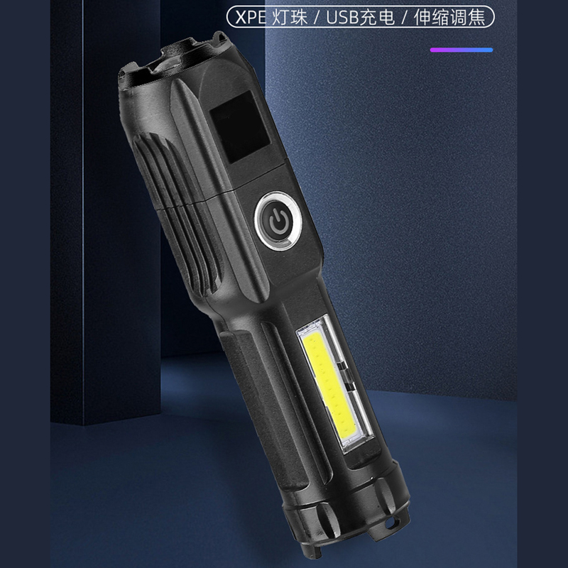 Q1 Plastic flashlight, telescopic zoom side light flashlight, USB charging and focusing flashlight, portable mini flashlight details Picture