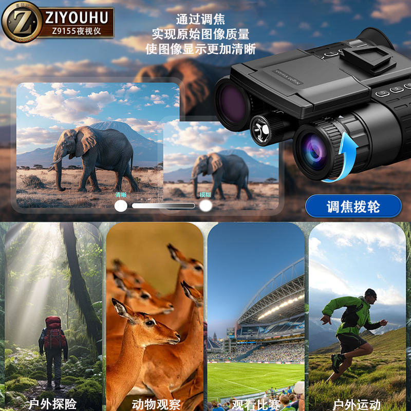 Infrared night vision device, binocular handheld head-mounted digital telescope, outdoor all-black photo and video recorder, high-definition high-magnification device Item Picture