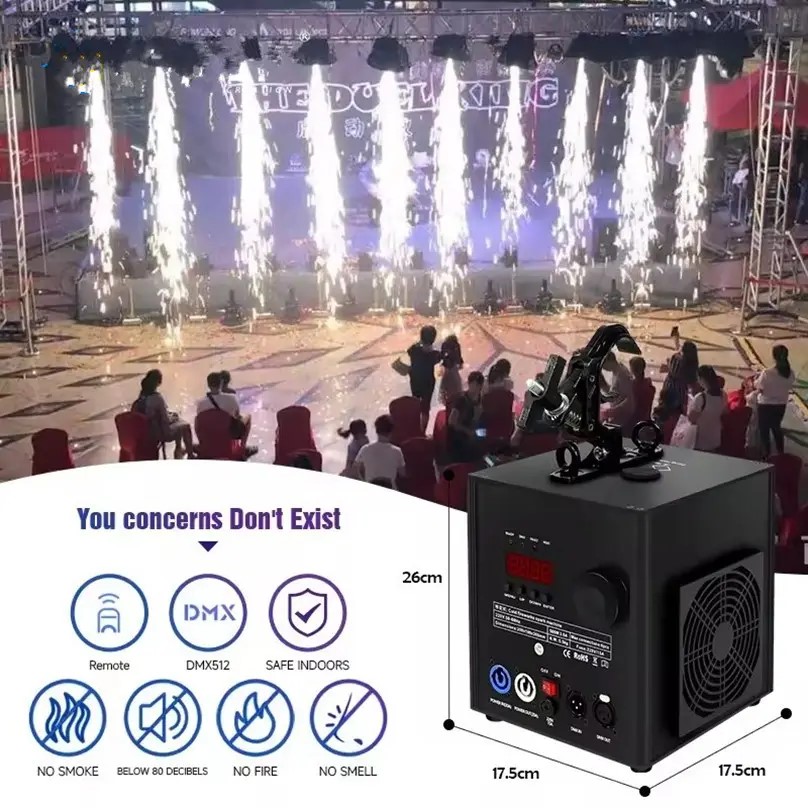 新款500W瀑布机舞台倒挂烟花机 遥控DMX512控制舞台庆典开业活动钛粉喷花机挂式下喷花机电子效果礼花机产品图