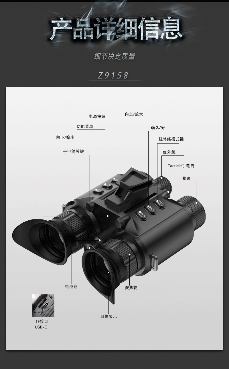 头戴式夜视仪4K大屏高清数码战术头盔全黑户外红外夜视双筒望远镜 pic 17