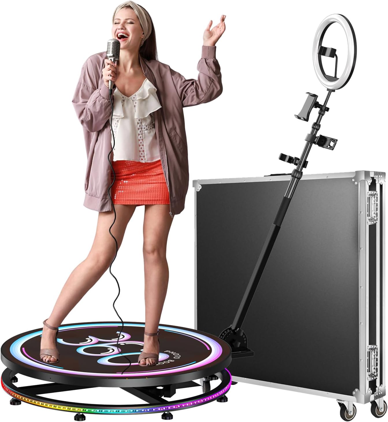 亚马逊热销工厂直供360 photo booth 派对氛围旋转小舞台照相360度环拍设备自动慢动作旋转跨境爆款