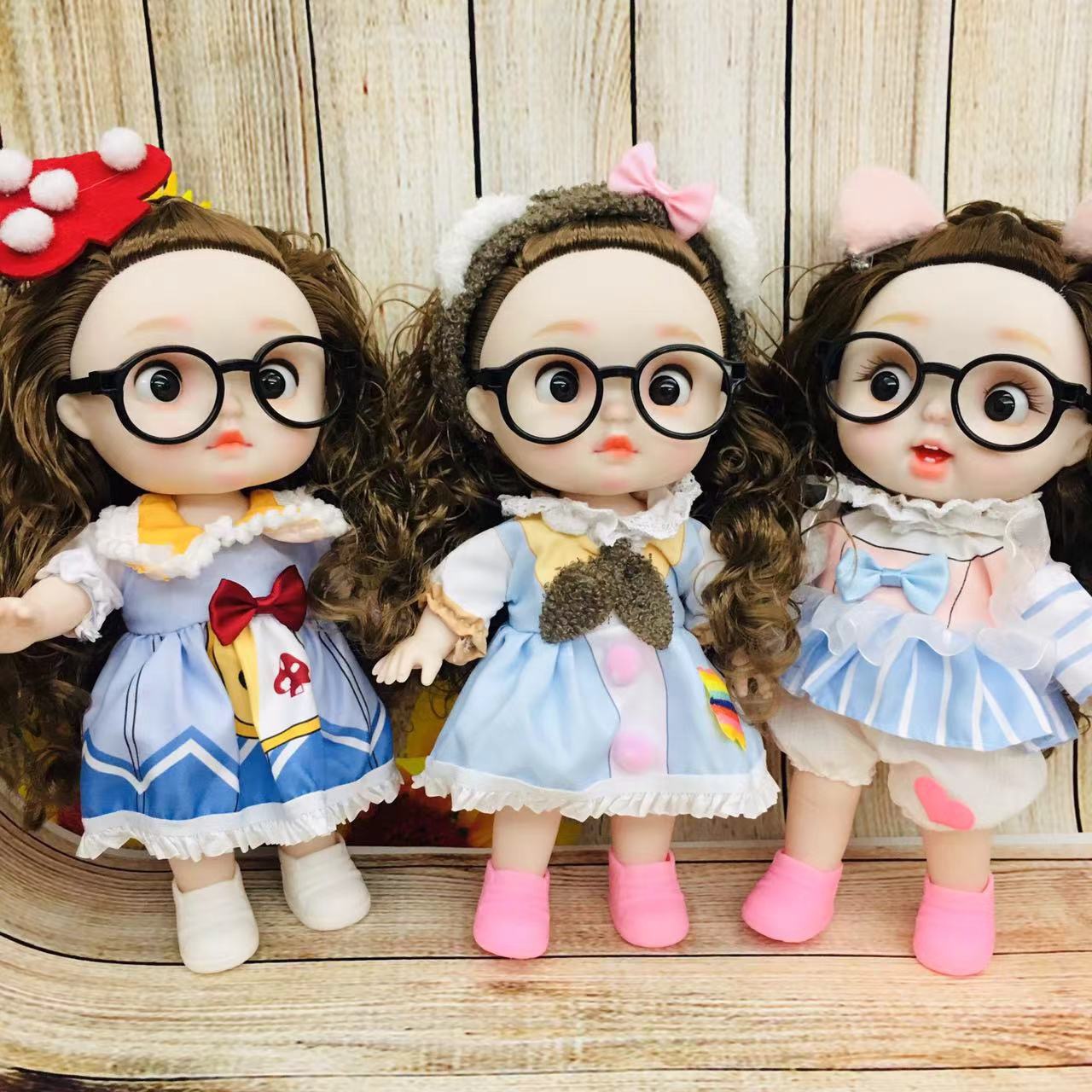 28厘米奶萌娃娃可爱表情带音乐多关节洋娃娃棉花衣服套装换装裸娃