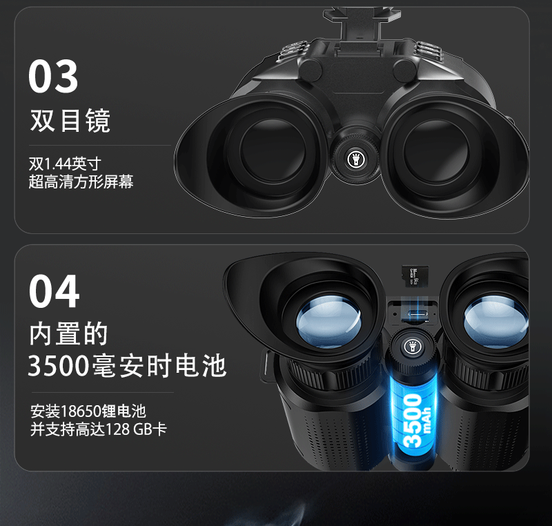 头戴式夜视仪4K大屏高清数码战术头盔全黑户外红外夜视双筒望远镜 pic 15