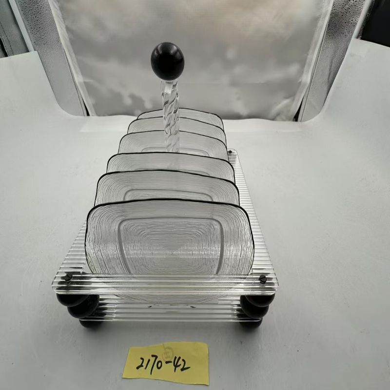 家居客厅茶几摆件玻璃水果盘六件套高级感轻奢相思木高脚盘礼品批发