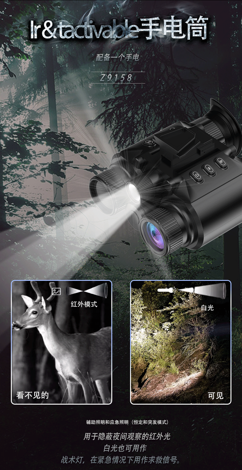 头戴式夜视仪4K大屏高清数码战术头盔全黑户外红外夜视双筒望远镜 pic 9