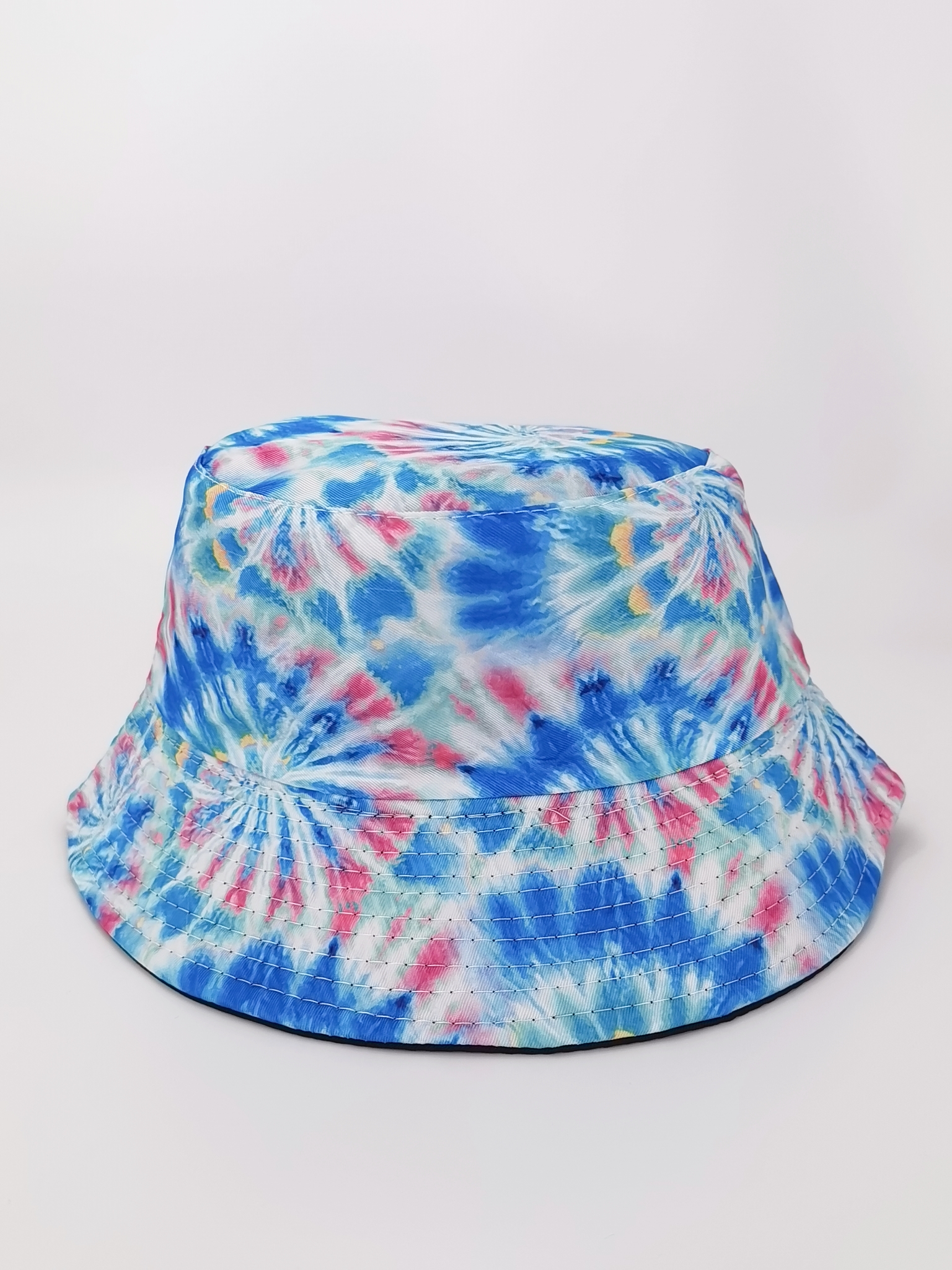 Spring and summer light-colored flower tie-dye graffiti print pattern, unisex, fashionable and versatile, double-sided fisherman's hat, outdoor sun protection and shade, cool and portable hat Specification drawing