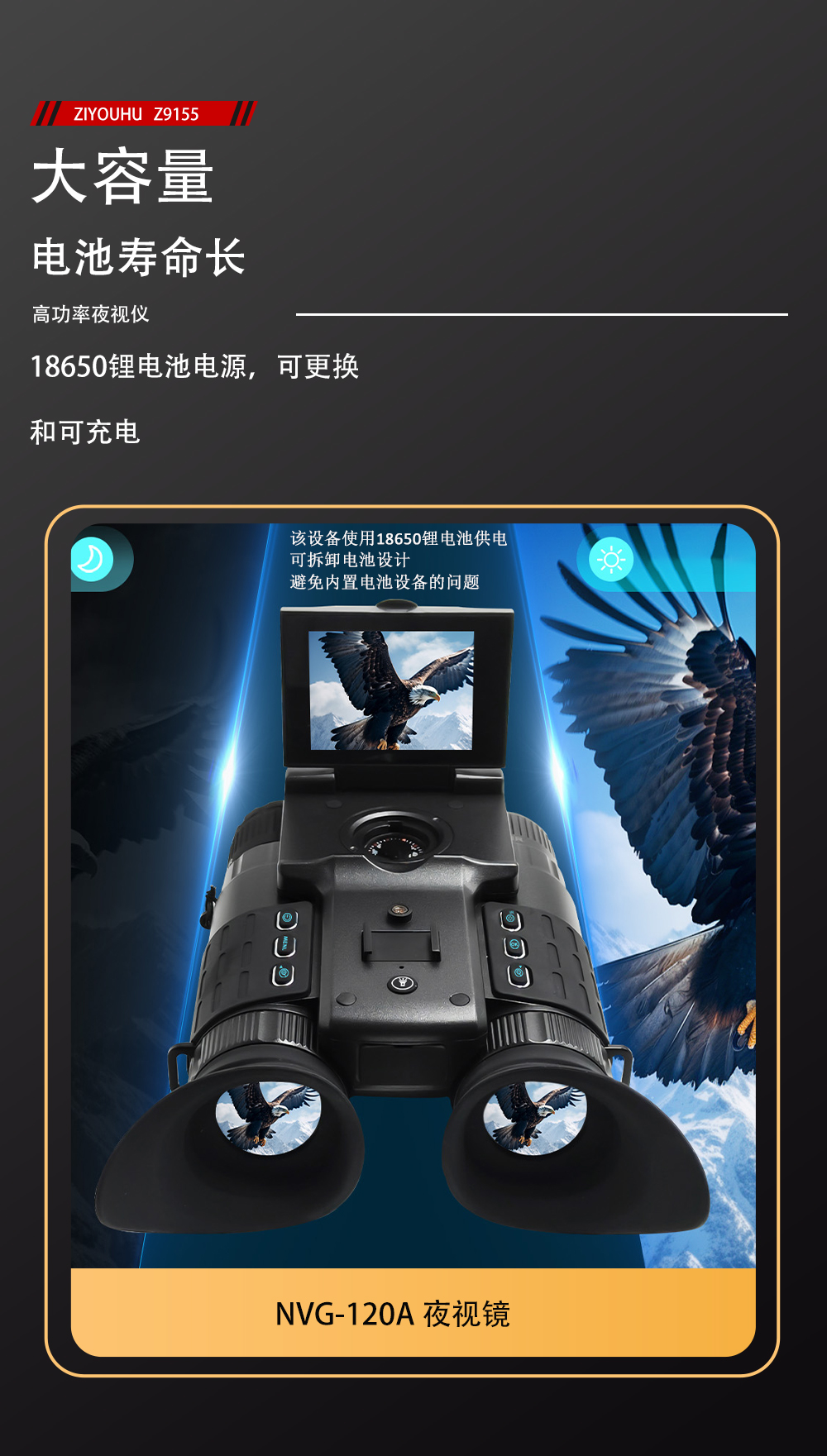 Infrared night vision device, binocular handheld head-mounted digital telescope, outdoor all-black photo and video recorder, high-definition high-magnification device pic 6