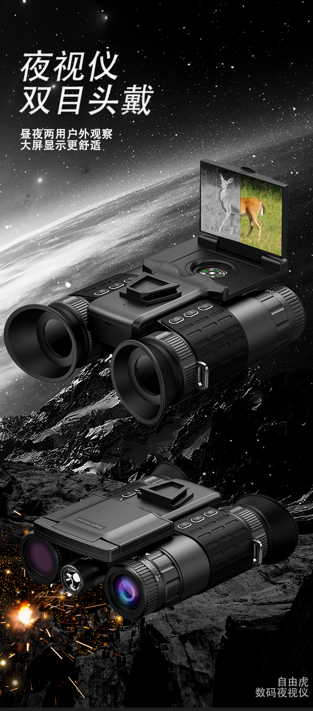 Infrared night vision device, binocular handheld head-mounted digital telescope, outdoor all-black photo and video recorder, high-definition high-magnification device pic 1