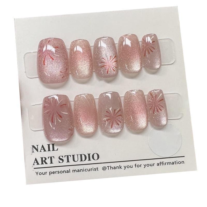 (短款)烟花猫眼穿戴美甲追光烟花猫眼穿戴甲指甲贴手工制作穿戴甲