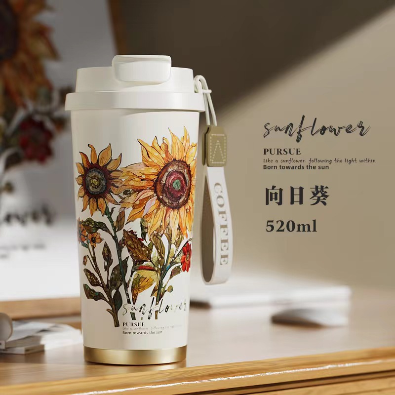 New 316 stainless steel vacuum insulated cup, double-drinking coffee cup, outdoor portable, customizable flower tea cup and water cup pic 8