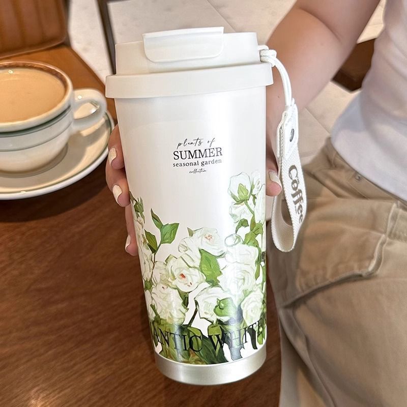 New 316 stainless steel vacuum insulated cup, double-drinking coffee cup, outdoor portable, customizable flower tea cup and water cup pic 12