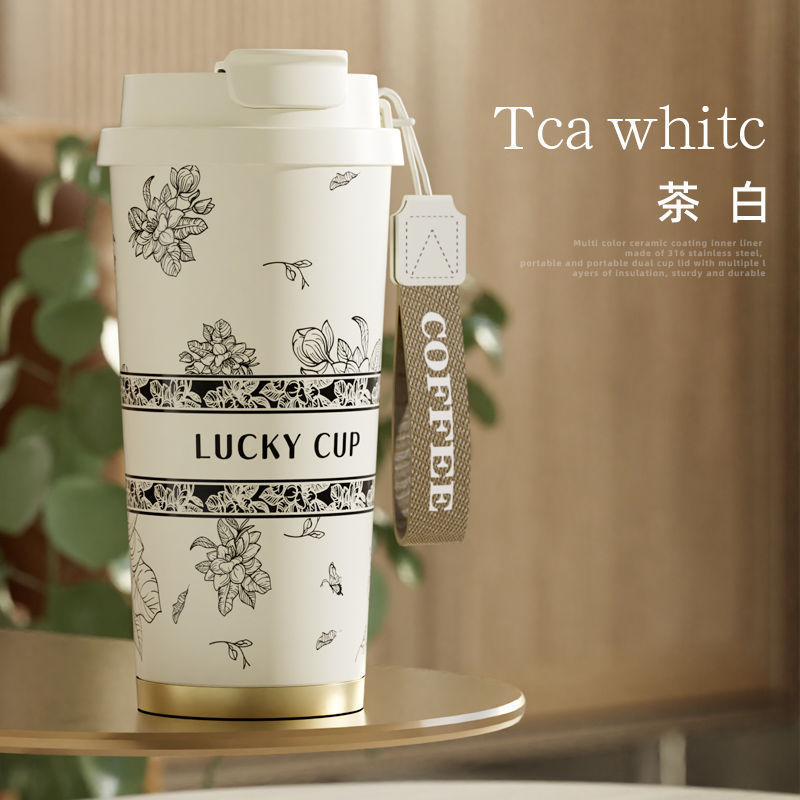 New 316 stainless steel vacuum insulated cup, double-drinking coffee cup, outdoor portable, customizable flower tea cup and water cup pic 11