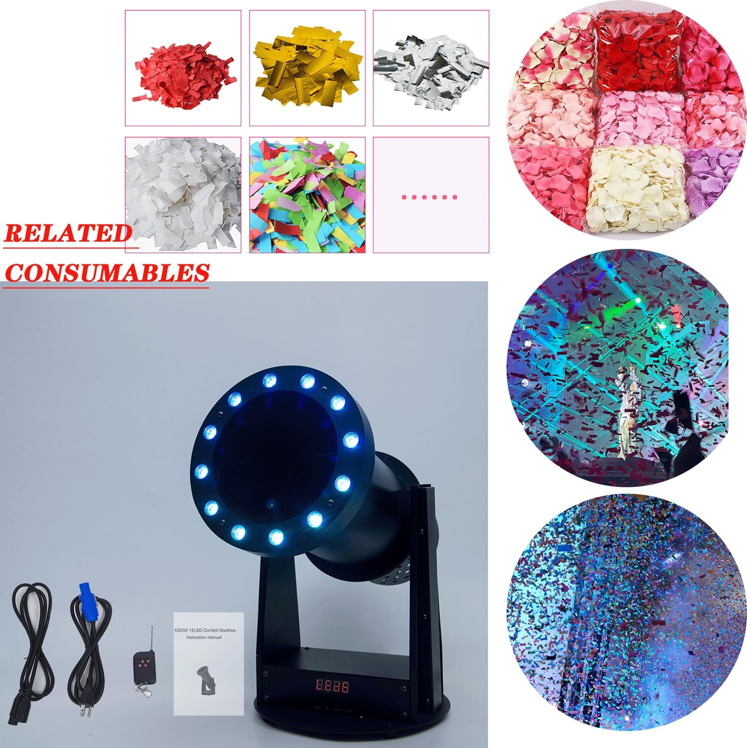 Cross-border LED electric color paper machine máquina de spray de papel DMX512 gran rendimiento celebración apertura boda escenario accesorios máquina de papel flotante atmósfera rainbow machine details Picture