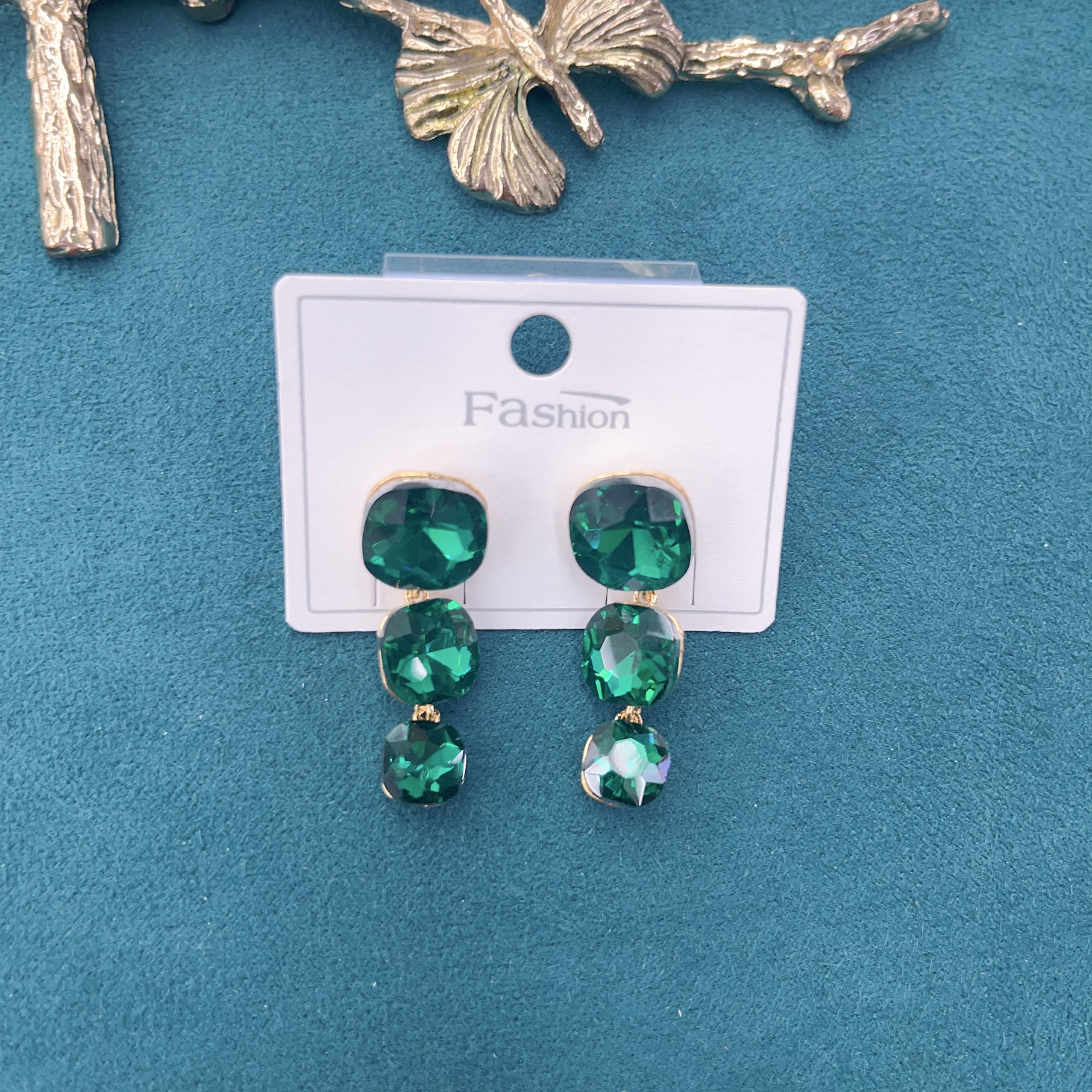  简约时尚气质多吊方形绿色耳环女款百搭轻奢设计感饰品潮流个性耳饰新款109