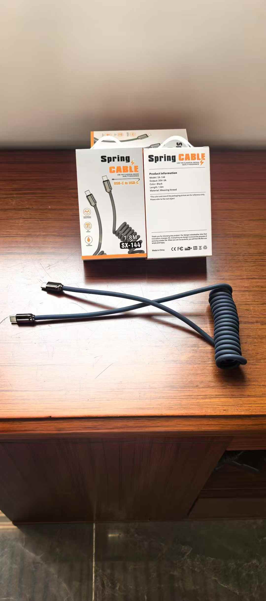 弹簧伸缩金属数据线快充双Typec适用于苹果华为车载1.8m细节图