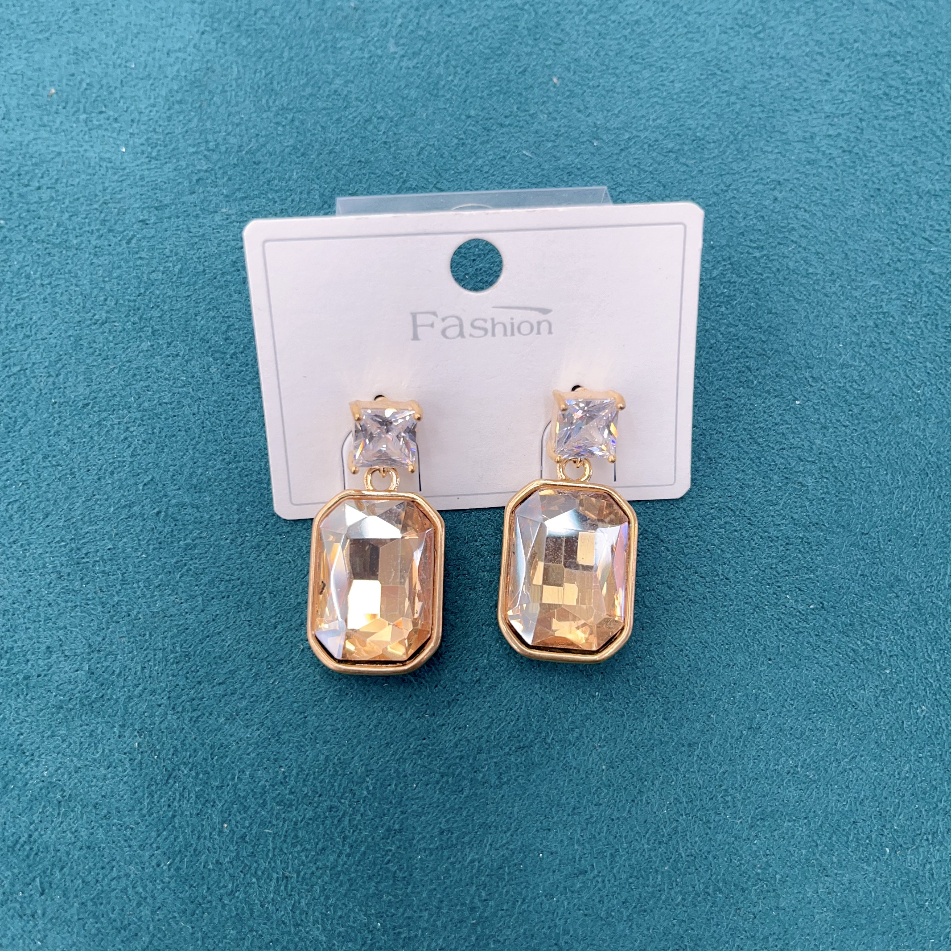  简约时尚长方锆石香槟气质耳环女款百搭轻奢设计感饰品潮流个性耳饰新款107