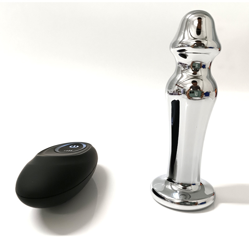 Small-sized foreign trade offline metal silver anal stopper electric remote control vibrating pull bead anal stopper details Picture