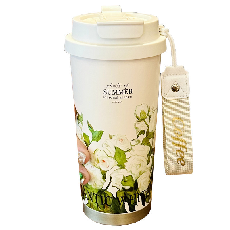 New 316 stainless steel vacuum insulated cup, double-drinking coffee cup, outdoor portable, customizable flower tea cup and water cup pic 9