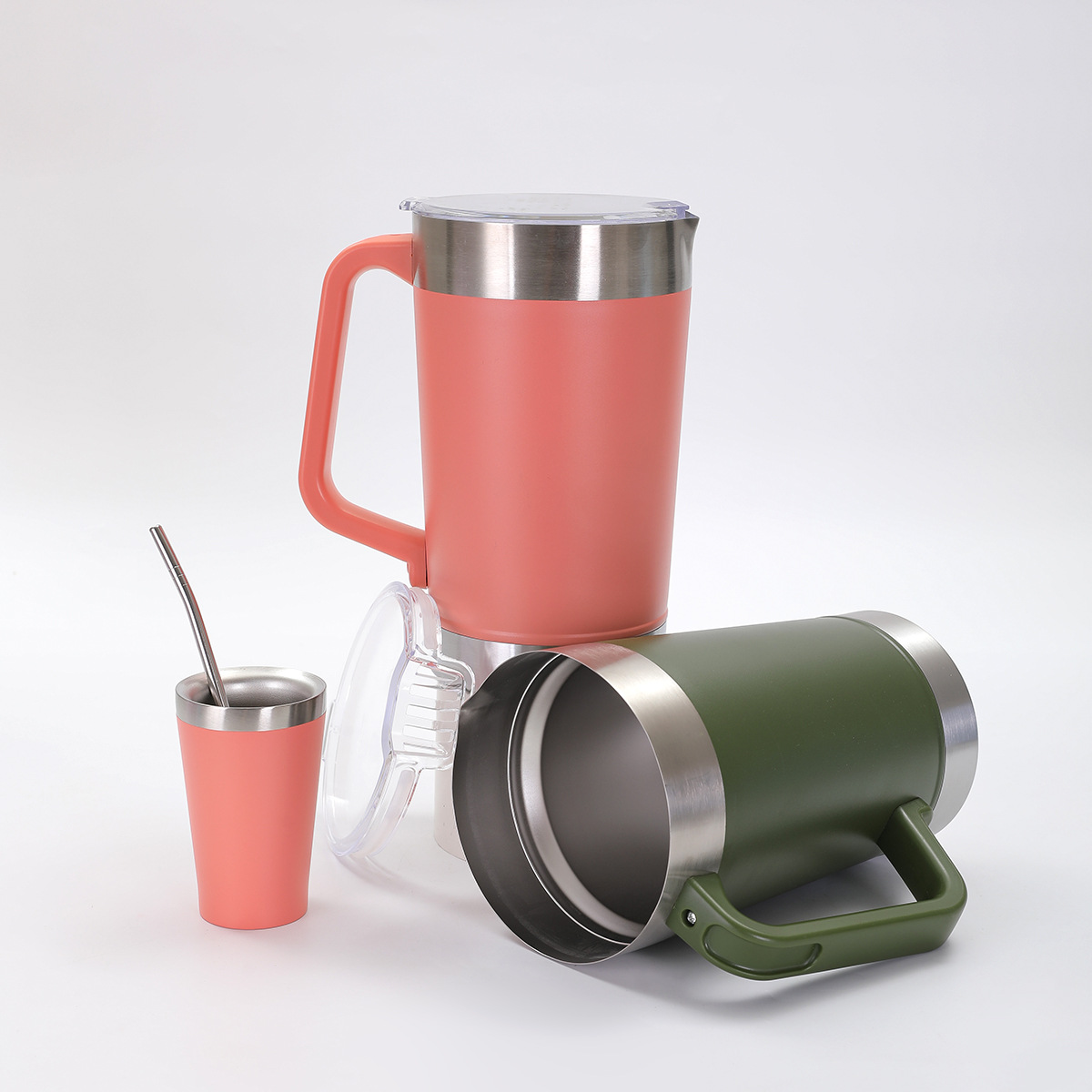 Best-selling double-layer stainless steel car cup 1900ML vacuum handle mug set, cold and heat preservation water cup Item Picture
