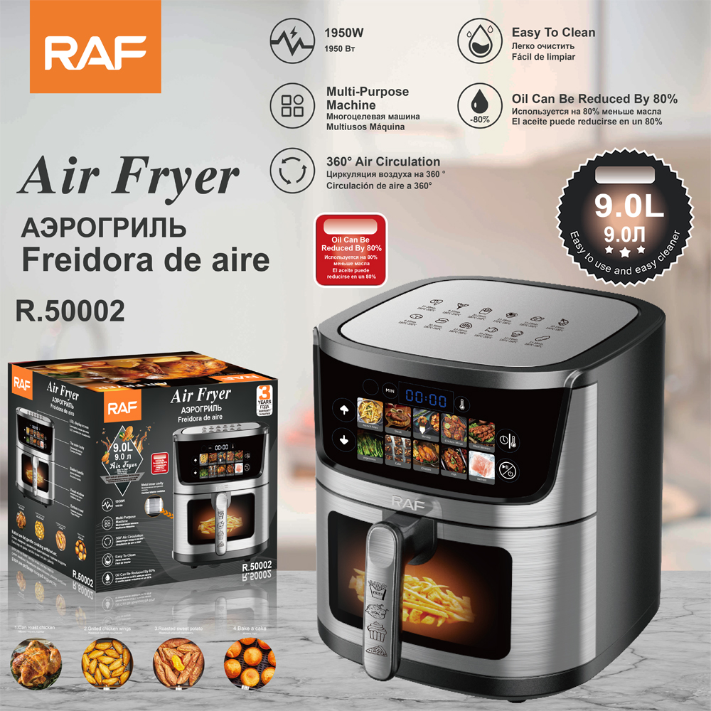 RAF European standard air fryer, 9L large-capacity color screen touch visual electric fryer, multi-functional air oven