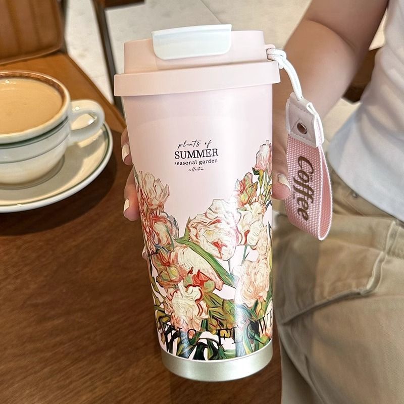 New 316 stainless steel vacuum insulated cup, double-drinking coffee cup, outdoor portable, customizable flower tea cup and water cup pic 7