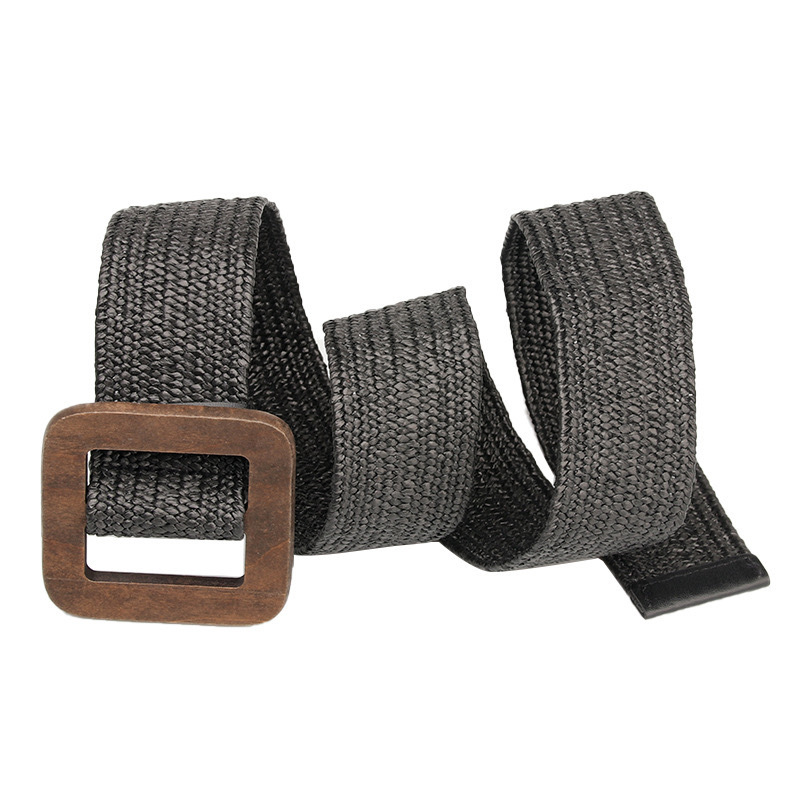 A high-end women's dress with a woven belt, a denim dress with a cinched waist and decorative jeans, and a straw woven belt Item Picture