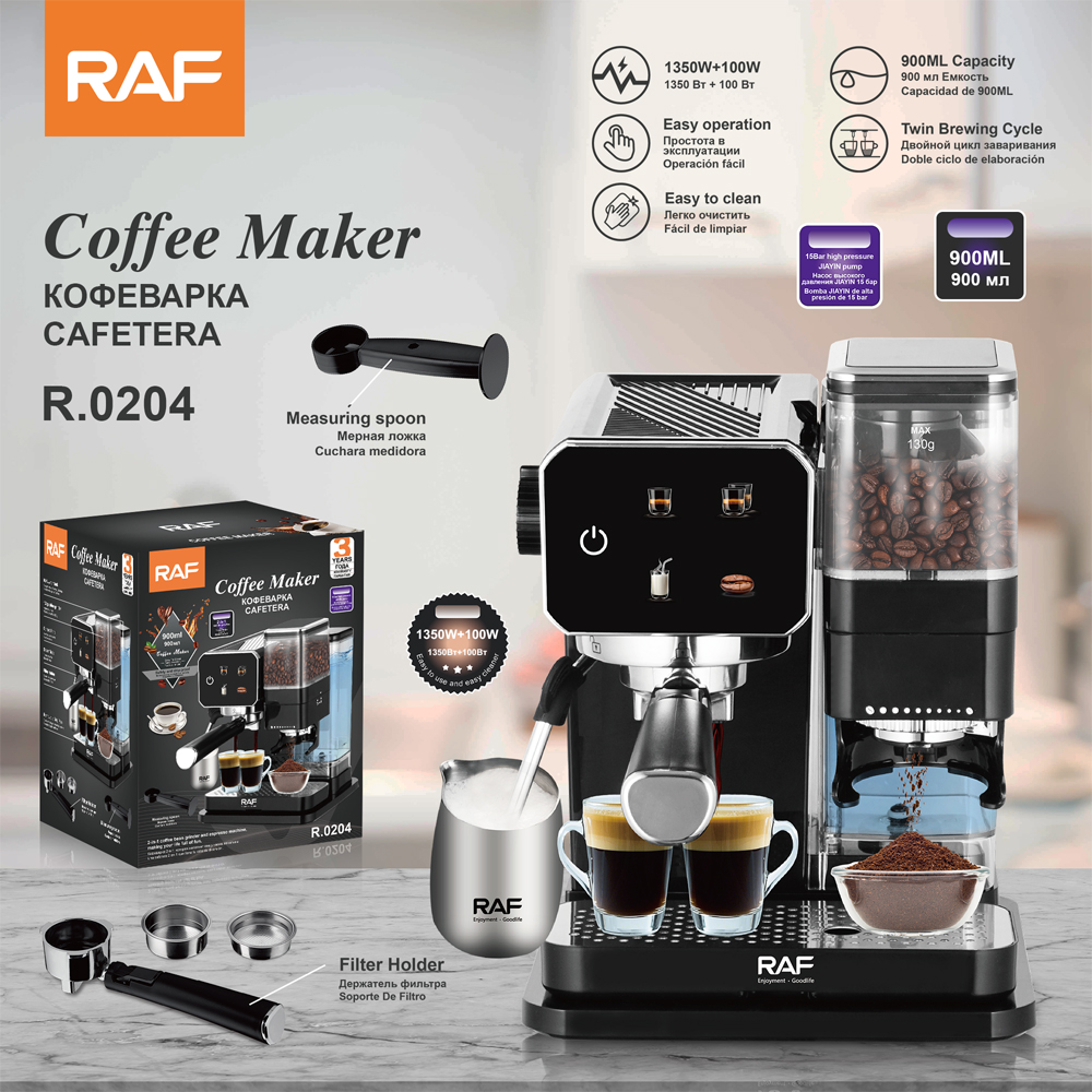 RAF European semi-automatic coffee machine, espresso double-cup 15bar, ground beans, cold and hot extraction milk foam steam coffee machine pic 3