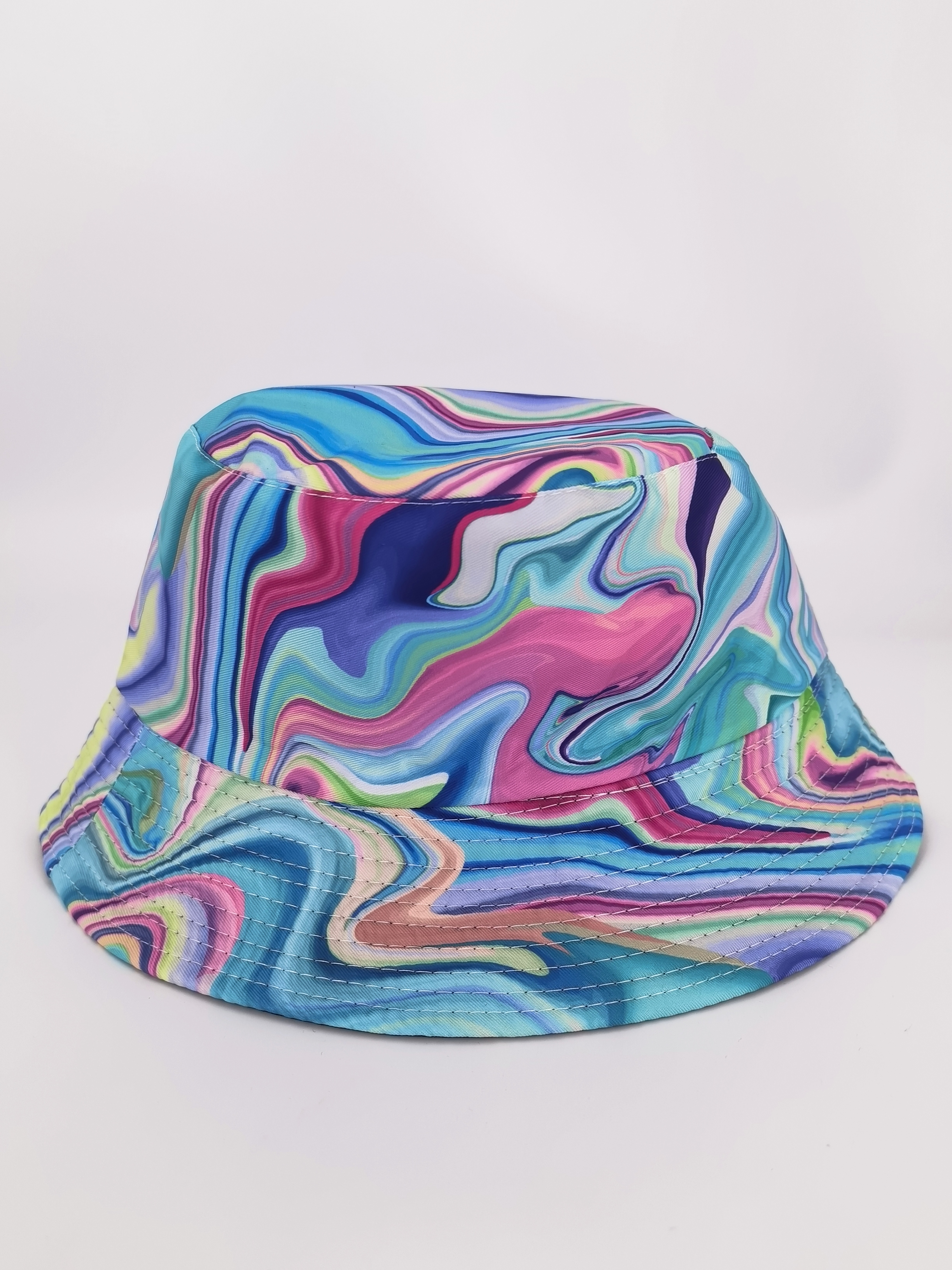 Korean bestseller Spring and summer tie-dye graffiti style for both men and women, fashionable and versatile, double-sided fisherman hat, outdoor sun protection, cool and portable hat, hat, hat Application Scenario