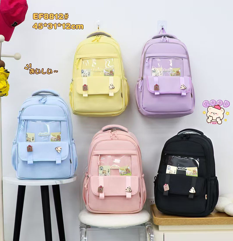 Lightweight backpacks for boys and girls, casual bags for college, high school, junior high school and primary school students, waterproof student schoolbags, twill fabric cartoon EF8802 details Picture
