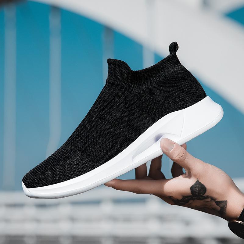 2023 spring new flying woven men's breathable shoes slip-on lazy shoes lovers shoes sports casual men's shoes cross-border full figure