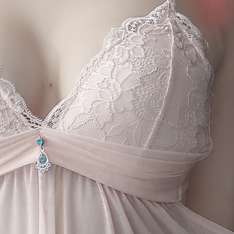 Wholesale of youthful and romantic underwear for girls, European and American sexy lace pajamas, transparent mesh halter backless sleeping skirts 2054 Specification drawing