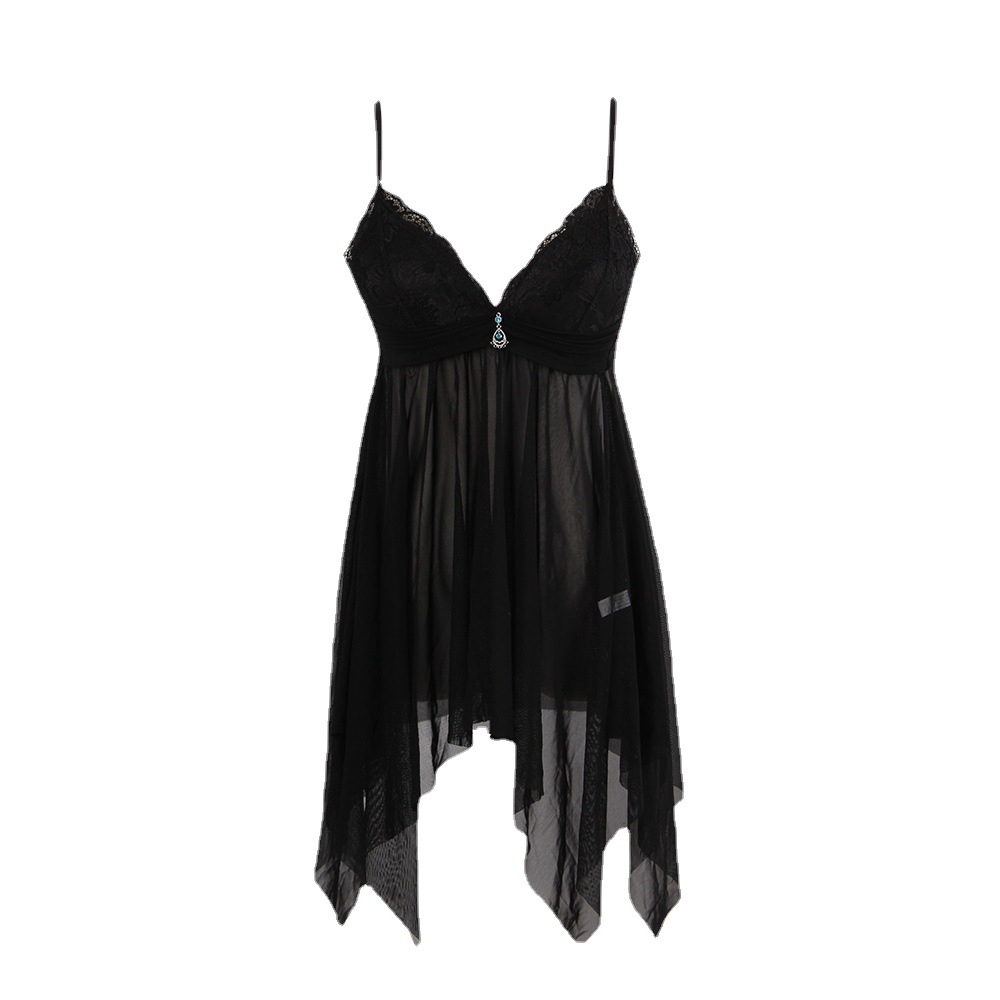 Wholesale of youthful and romantic underwear for girls, European and American sexy lace pajamas, transparent mesh halter backless sleeping skirts 2054 Application Scenario