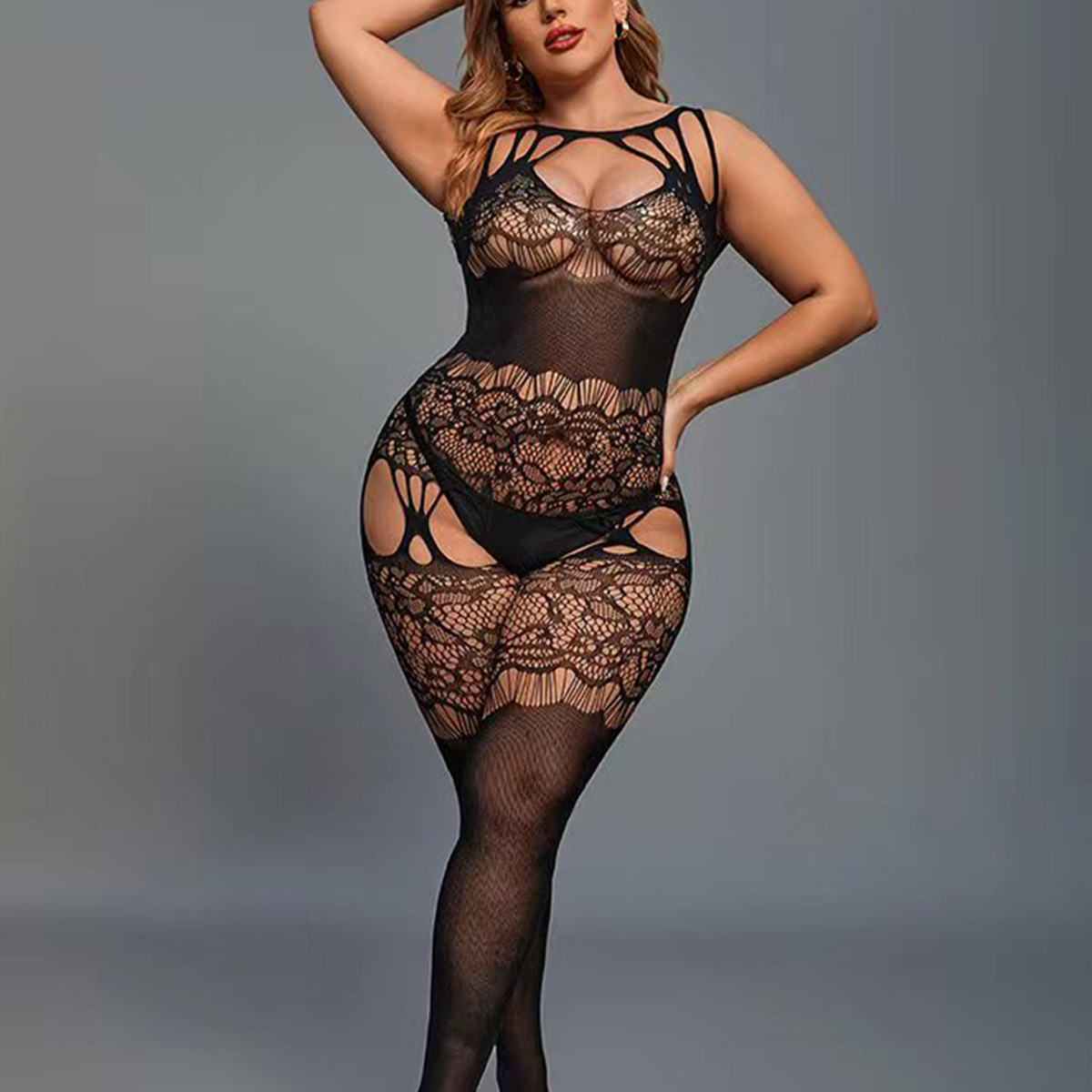 浩馨服饰大码 睡裙欧美激情紧身性感开裆点钻情趣内衣女亮钻渔网紧身网衣