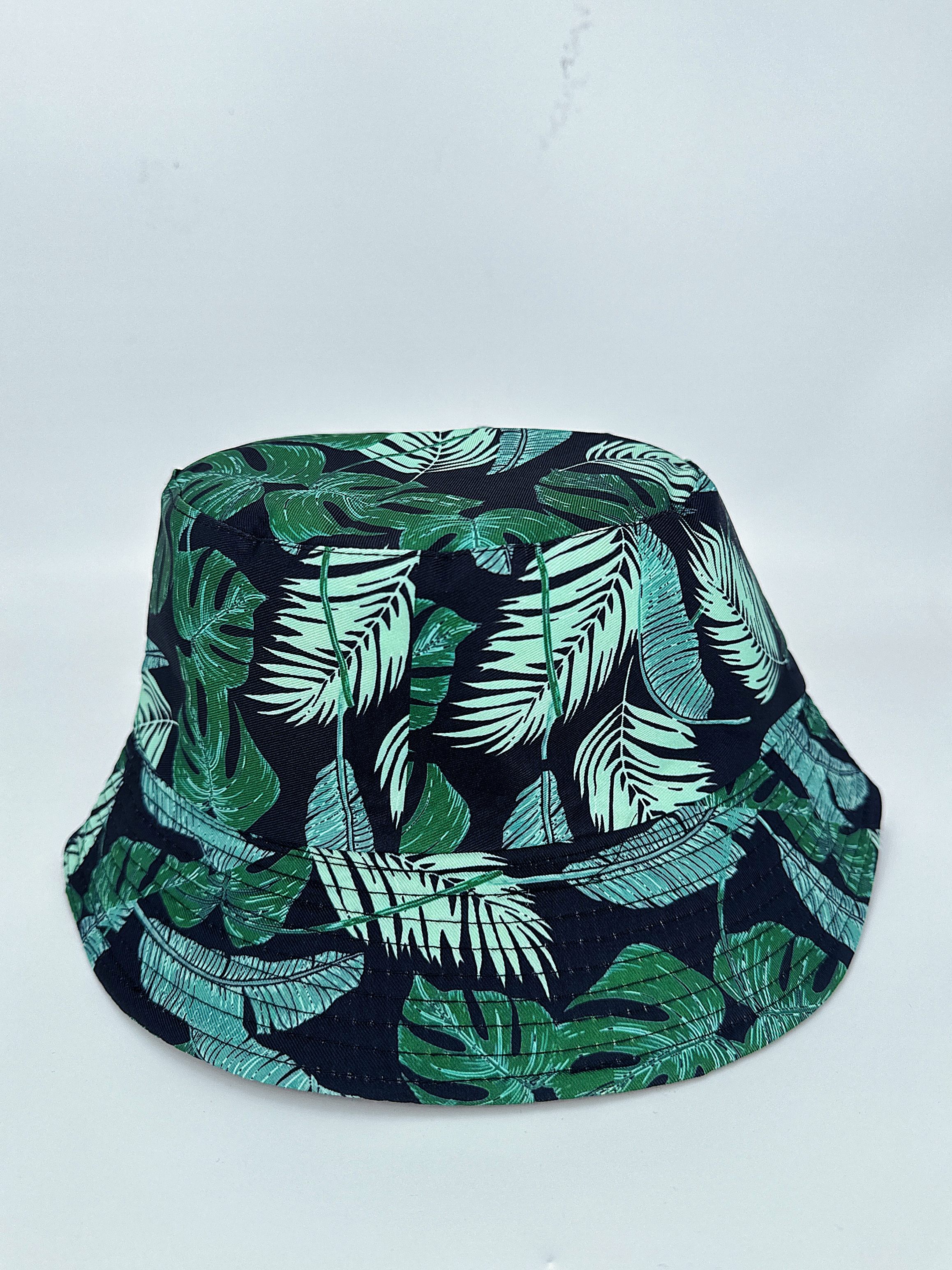 Spring and summer European and American seaside vacation style, leaf gradient graffiti, double-sided fisherman's hat, unisex, fashionable and versatile, outdoor sun protection, cool and portable hat, adult style full figure