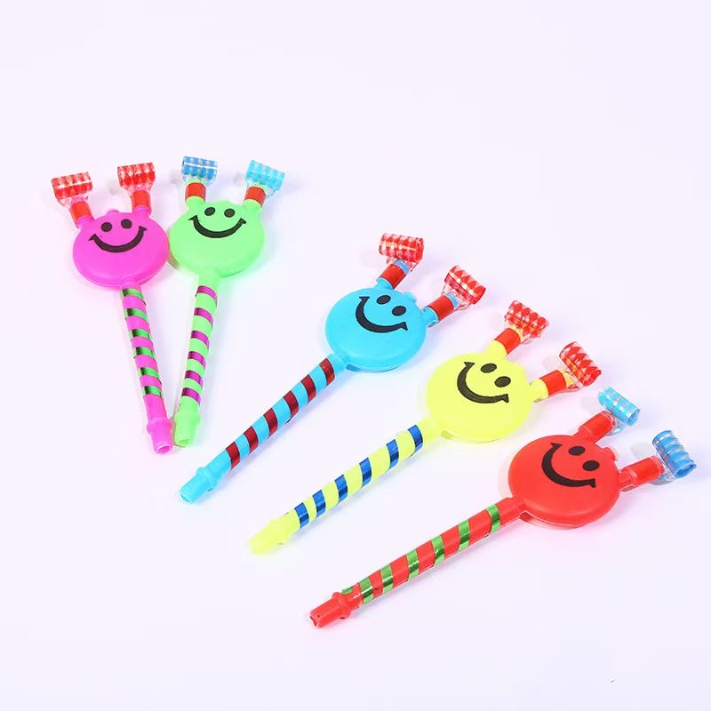 彩带笑脸吹龙 舞会party活跃道具气氛助威 儿童玩具口哨伸缩吹卷