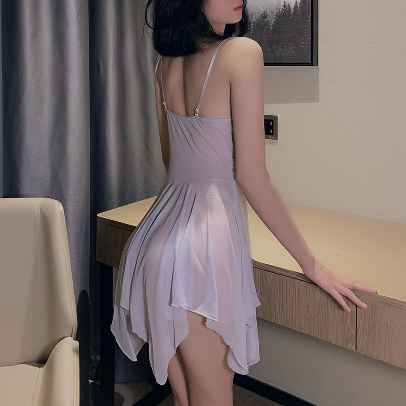 European and American foreign trade beauty lingerie, mesh see-through pajamas, pure halter sexy nightdress set 8468 Specification drawing