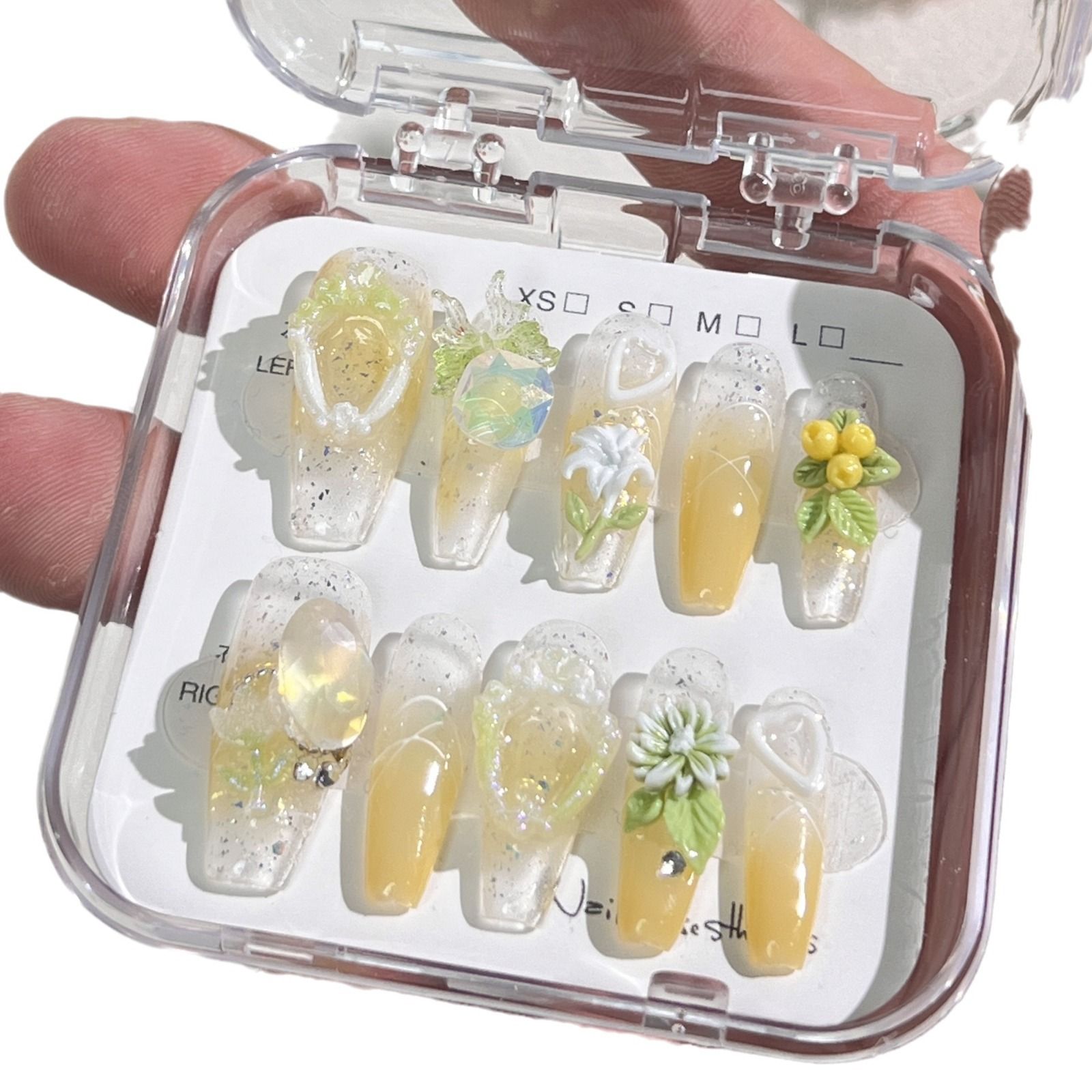 沐光 纯手工穿戴甲冰透裸色纯欲风美甲贴片批发夏季新品指甲显白