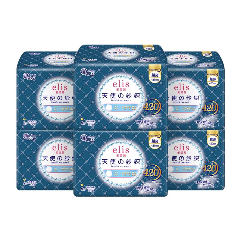 包邮TRANEBAER卫生巾穿戴甲elis大王天使纱织 柔·呼呼棉420mm*6片