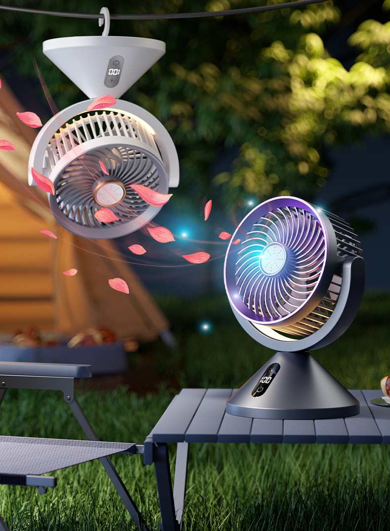 LED digital display circulating fan, desktop standing 100-speed variable speed electric fan, outdoor lighting night light, wall-mounted fan pic 8