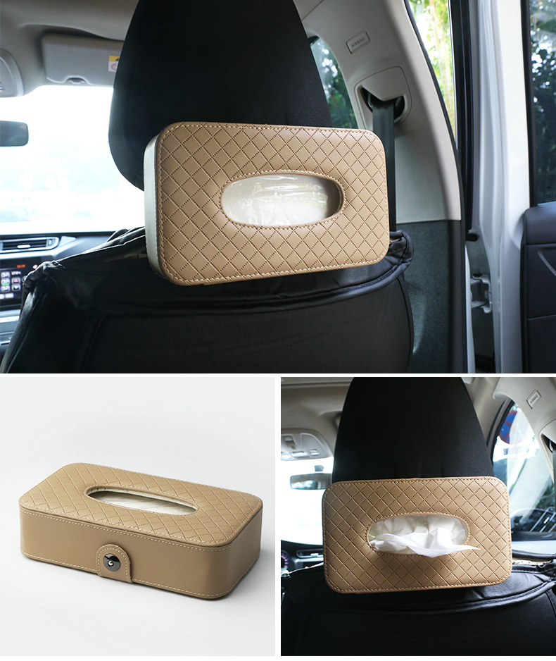 Creative car leather tissue box, hanging sun visor seat back tissue box with car leather tissue box detail image 11