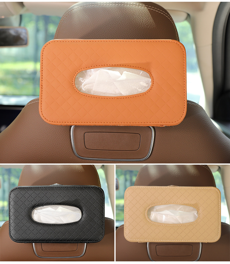 Creative car leather tissue box, hanging sun visor seat back tissue box with car leather tissue box details Picture