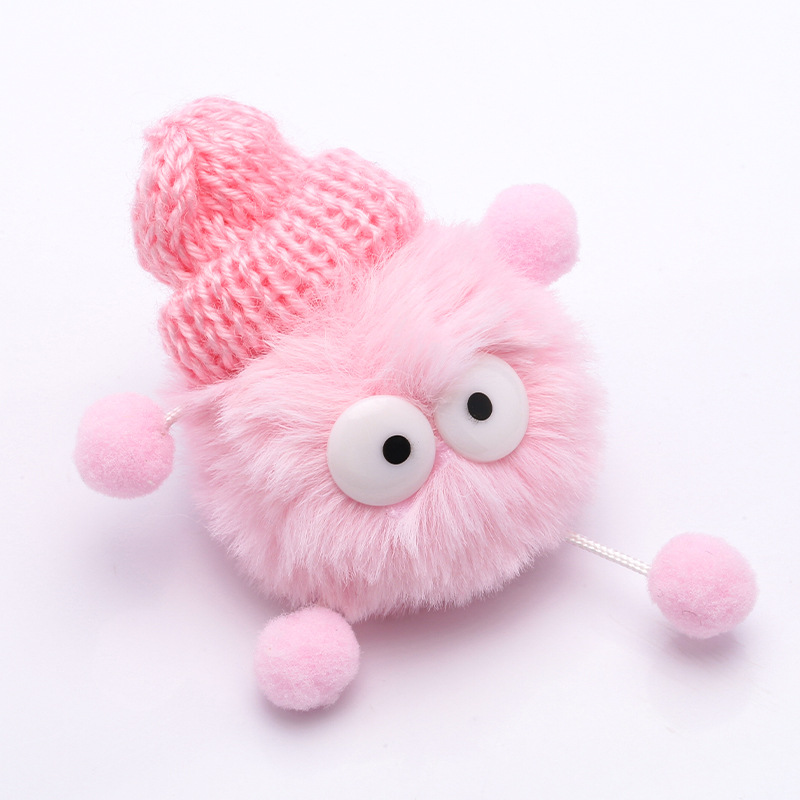 可爱小煤球胸针洞洞鞋鞋帽diy饰品毛绒玩偶配件个性毛球玩偶别针白底实物图