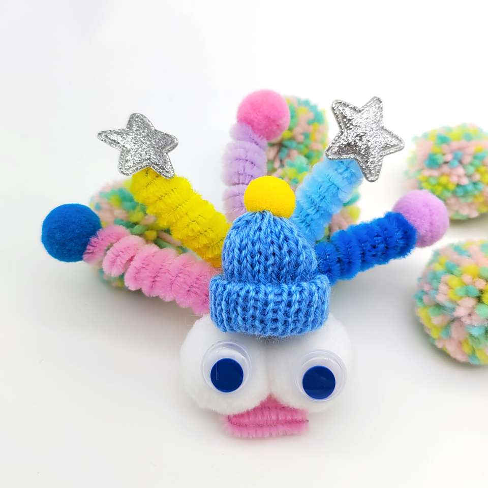 扭扭棒煤球毛绒眼睛小怪兽diy配饰弹簧可爱风发饰毛拖鞋鞋服配件