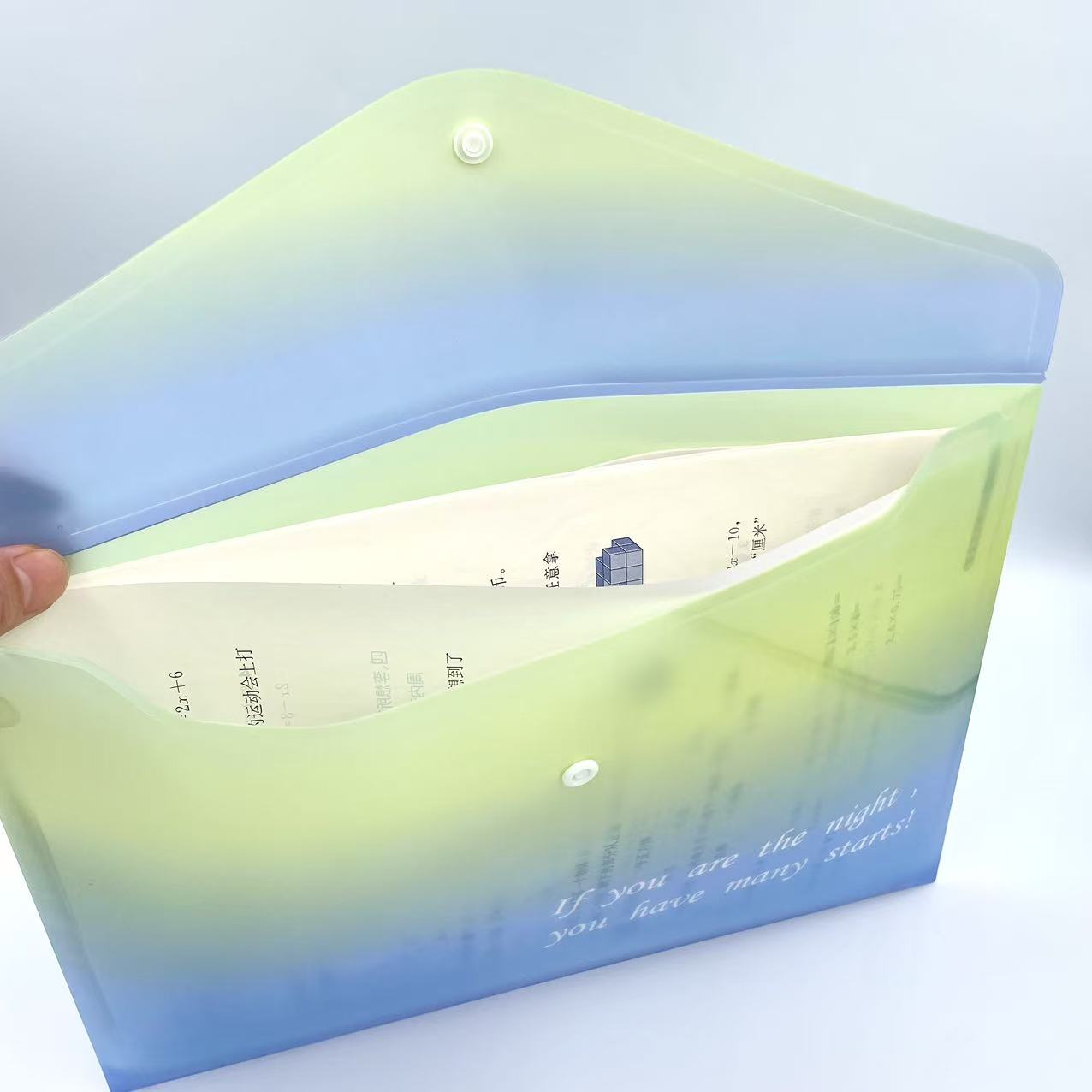 渐变色印刷横款纽扣袋 办公资料袋A4收纳袋厂家直销 学生试卷分类袋档案袋塑料文件袋详情7