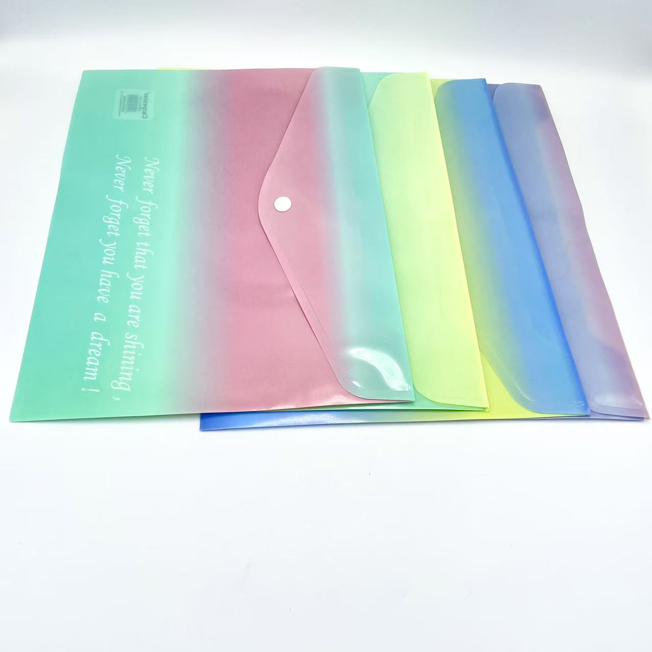 渐变色印刷横款纽扣袋 办公资料袋A4收纳袋厂家直销 学生试卷分类袋档案袋塑料文件袋详情1