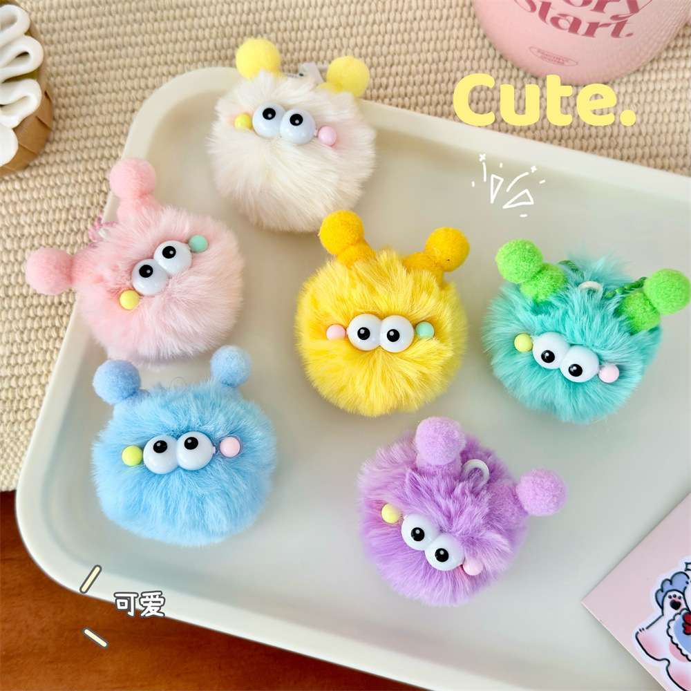创意双马尾精灵毛球配饰头饰鞋袜手机壳卡通毛绒公仔挂件钥匙扣挂件